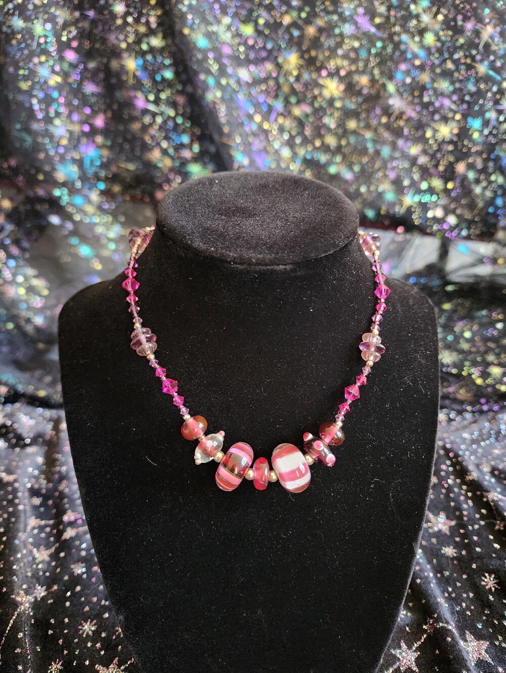 Pink lampwork necklace (14 in)